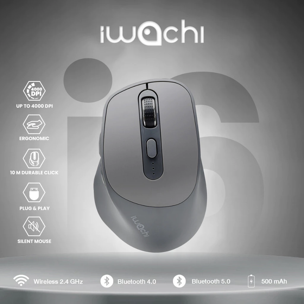 ของแท้ เมาส์ไร้สาย IWACHI i6 Ergonomic Mouse ใช้งานได้หลายอุปกรณ์ เสียงคลิกเงียบ ไร้เสียงรบกวน