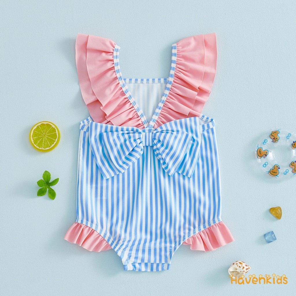 ชุดว่ายน้ำToddlerหญิง ดีไซน์พรินต์แขนบินและคอเหลี่ยม สไตล์เก๋สำหรับเด็กเล็ก ราคา ถูกที่สุด ดีลบีเคเค แกลเลอรีภาพที่ 6