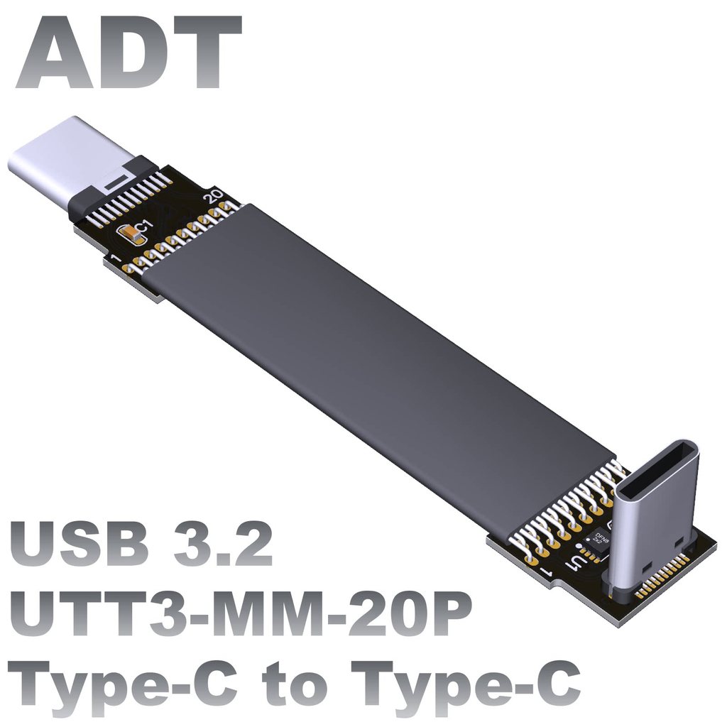 USB3.2 แบนข้อมูลยืดหยุ่น Soft แถวสายต่อ C ชาย type-c บางสั้นขนาดเล็ก ADT gen2x2 20g