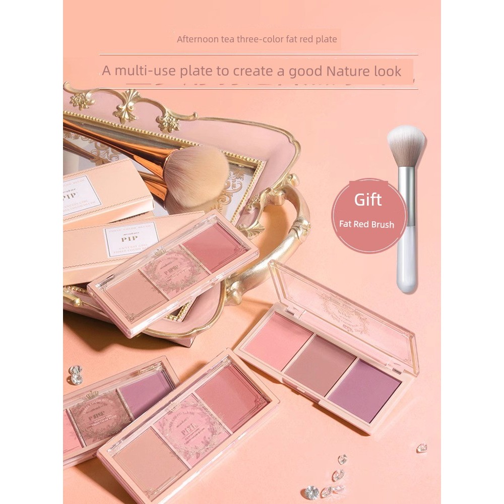 odbo บลัชออน บลัชออน Tricolor Palette Blush Purple Peach Natural Highlight