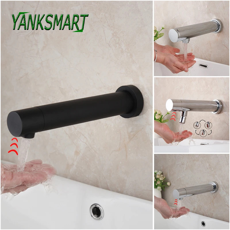 ยันKSMART เซ็นเซอร์สีดําด้านสัมผัสห้องน้ําฟรีก๊อกน้ําอัตโนมัติติดผนังอ่างล้างหน้าอ่างล้างจานผสมน้ําป