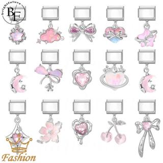 จี้สีชมพูและชุดสร้อยข้อมือสแตนเลสสไตล์อิตาเลียน พร้อมcharm ข…