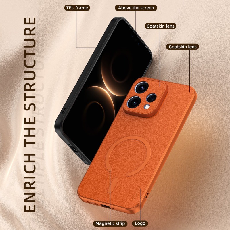 สําหรับOppo Reno 15 15Pro 15C Goatskinผิวแม่เหล็กไร้สายชาร์จปกหลังสําหรับReno15 Pro Max MINIกันกระแทก