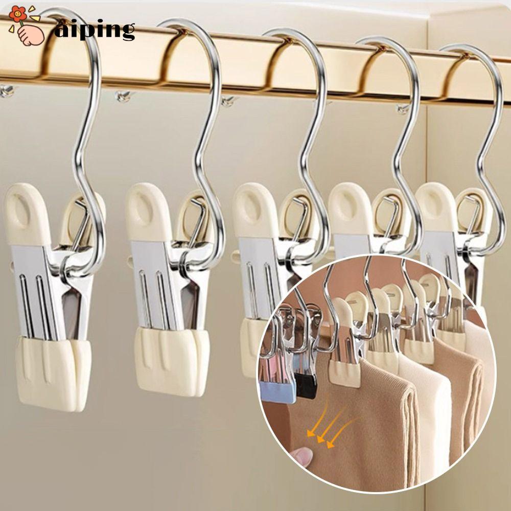 AIPING 1/5/10PCS คลิปอบแห้งเสื้อผ้า,พร้อมตะขอ Antislip สแตนเลสกางเกงคลิป, แบบพกพาเสื้อผ้า Traceless หมุด Windproof Home Storage Rack สําหรับในครัวเรือน