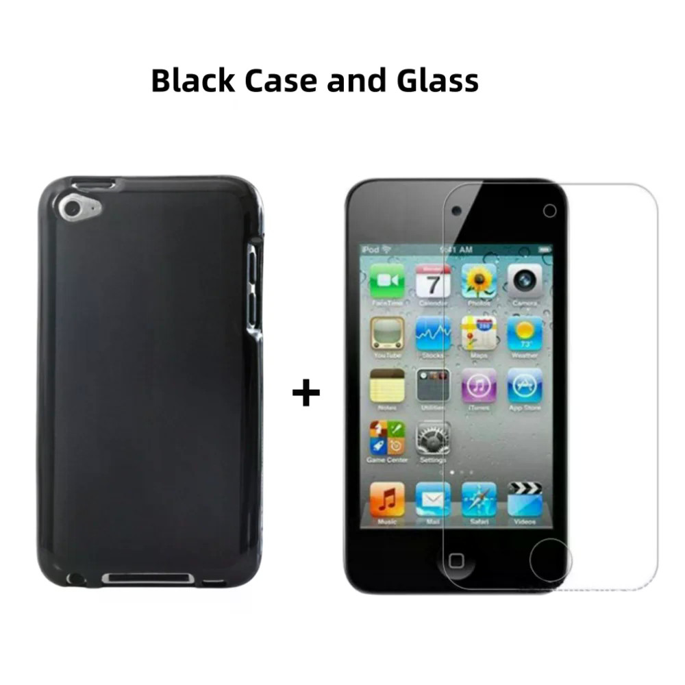 Soft TPU Anti-fall เปลือกป้องกันผิวกรณีและกระจกนิรภัยป้องกันหน้าจอฟิล์มสําหรับ Apple ipod touch 4