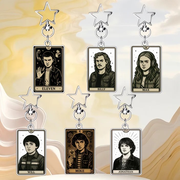 Stranger Things Tarot พวงกุญแจอะคริลิค 6 ซม.Even Max Mike Will Billy Jonathan กระเป๋าเป้สะพายหลังอุป