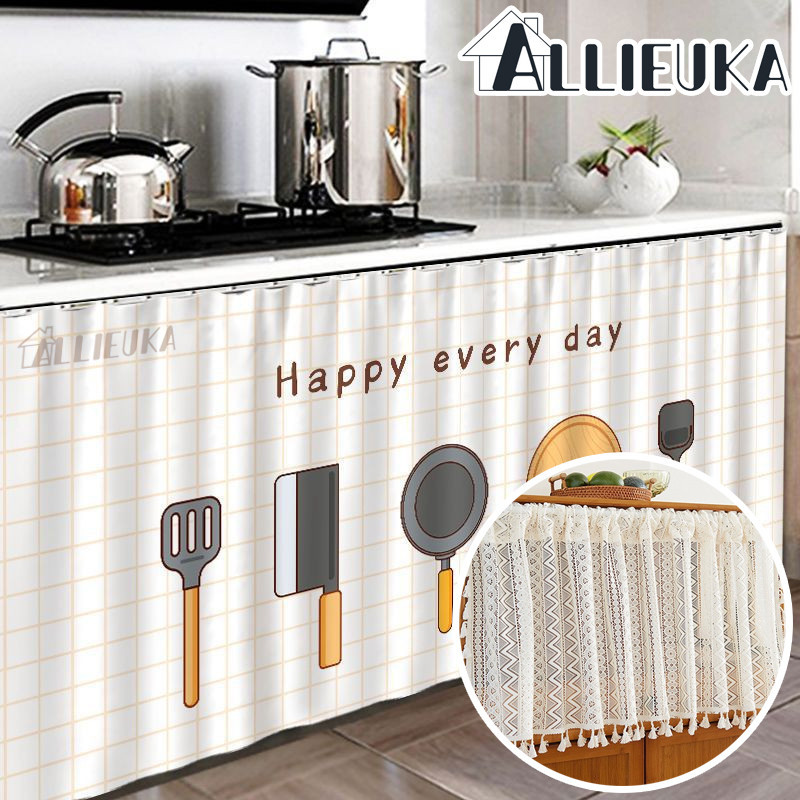 Allieuka ผ้าม่านเคาท์เตอร์ครัว มีกาวในตัว ผ้าม่านสั้นในครัว ผ้าม่านปิดซิงค์ ผ้าม่านครึ่งหน้าต่าง