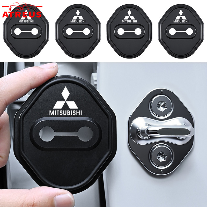 4 ชิ้น Mitsubishi ซิลิโคนแผ่นล็อคประตู กันเสียงบัฟเฟอร์เงียบ ประตูรถยนต์ป้องกันการชนกัน รถล็อคประตูหัวเข็มขัดปก สำหรับ Mitsubishi Mirage G4 Xpander Cross Strada Lancer Xforce Triton Outlander Montero Sport