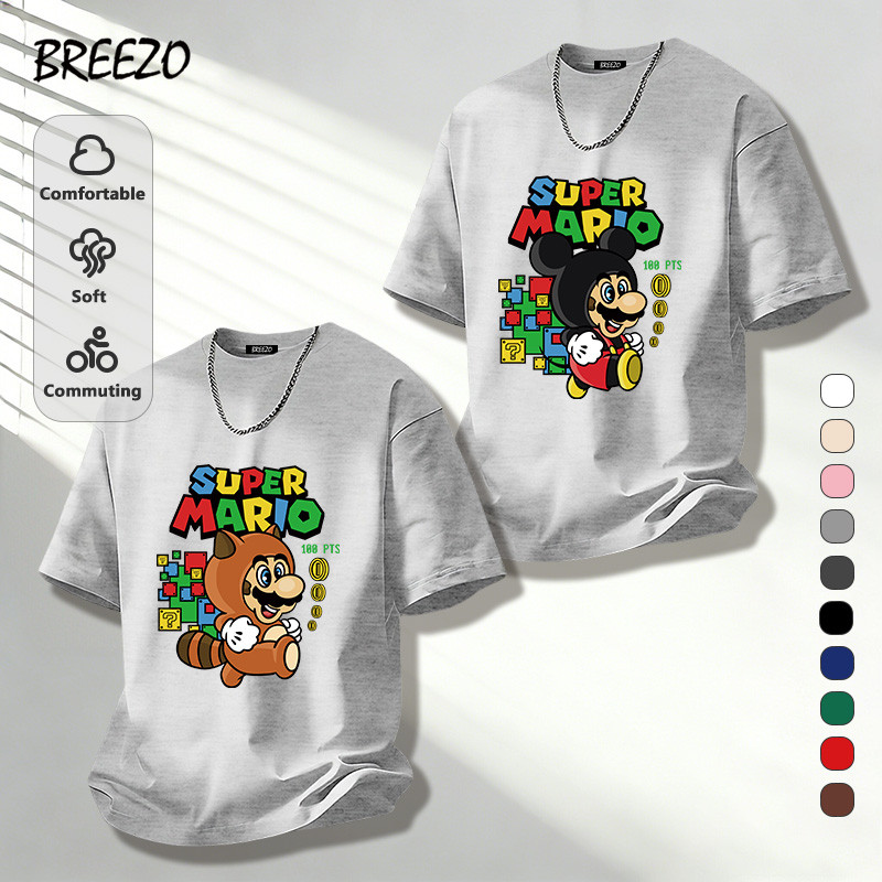 เสื้อยืดผู้ชาย คอกลม ใส่สบาย ไม่หด ไม่ร้อน Super Mario ลายพิมพ์การ์ตูนน่ารัก สไตล์ลำลอง (ส่งเร็ว จัดส่งจากไทย)