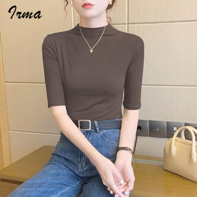เสื้อยืดครึ่งแขนสตรี สไตล์ตะวันตก คอเต่า สลิมฟิต เหมาะสำหรับฤดูใบไม้ผลิและฤดูร้อน ราคา ถูกที่สุด ดีลบีเคเค แกลเลอรีภาพที่ 2