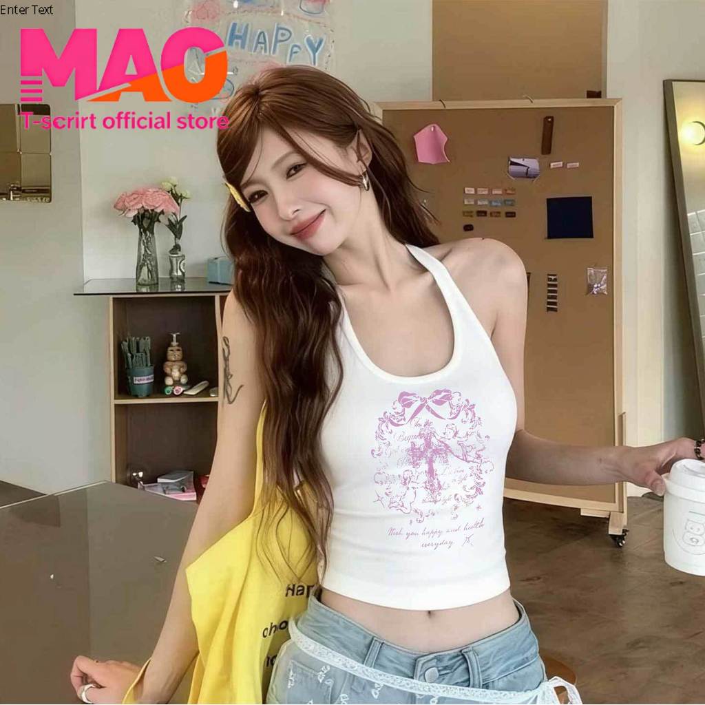 COD✅ (จัดส่งในกรุงเทพฯ) MAO Shop เสื้อกล้ามผู้หญิง สีพื้น พิมพ์ลาย แขนว่าง เสื้อหลังเปิด สายคล้องคอ เซ็กซี่ ทันสมัย MS03 ราคา ถูกที่สุด ดีลบีเคเค แกลเลอรีภาพที่ 2