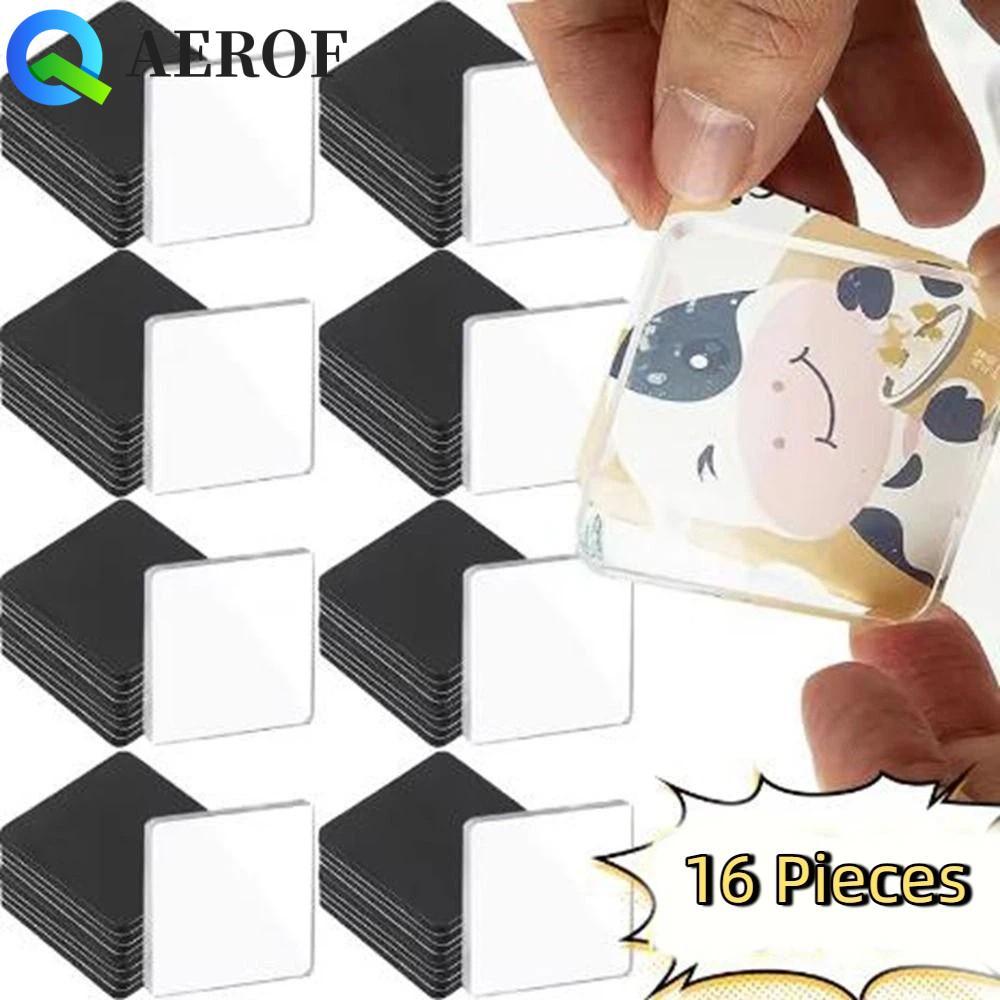 AEROF 16 ชิ้น DIY แม่เหล็กติดตู้เย็นโปร่งใส, Handmade Square/รอบแม่เหล็กตู้เย็นแบบกําหนดเอง,อะคริลิคพร้อมวัสดุแผ่นแม่เหล็กแพคเกจสติกเกอร์ภาพของขวัญ