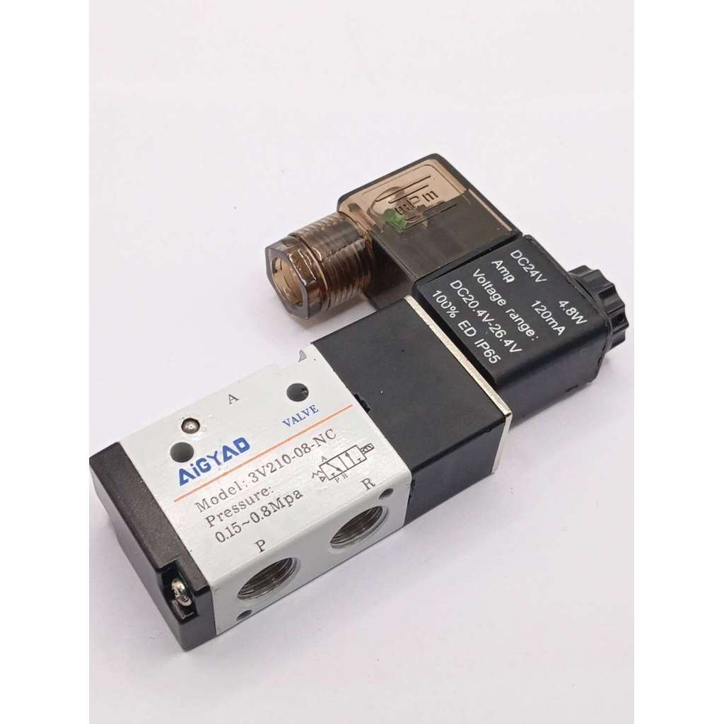 งานแท้ 3V210-08-NC: รุ่น: 3V210-08-NC (ปกติปิด)โซลินอยด์วาล์ว AIGYAD รุ่น 3V210-08-N ส่งเร็ว