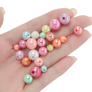 ลูกปัด AB Rainbow 6-10mm ผิวเงาวาว สีรุ้ง/พาสเทล สำหรับร้อยสร้อยข้อมือ สายคล้องมือถือ DIY อุปกรณ์เครื่องประดับ