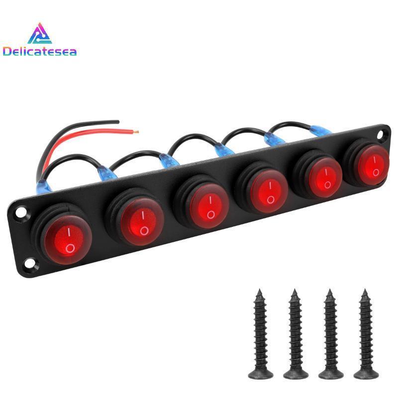 [Delicatesea] แผงสวิตช์ Roer 1-6 Gang 12V สวิตช์สลับเปิด-ปิดกันน้ําพร้อมไฟ LED สีแดงสําหรับยานยนต์, เรือ, ยานพาหนะ Tru ใหม่