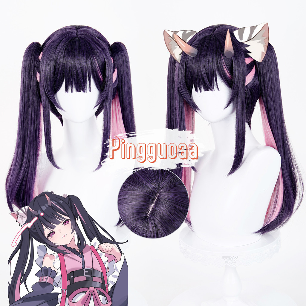 Manmei วิกผม cosplay คอสมิคเจ้าหญิง คายะ! สีดำ หางม้าคู่ ขนาด 50 ซม. ผมสังเคราะห์ทนความร้อน