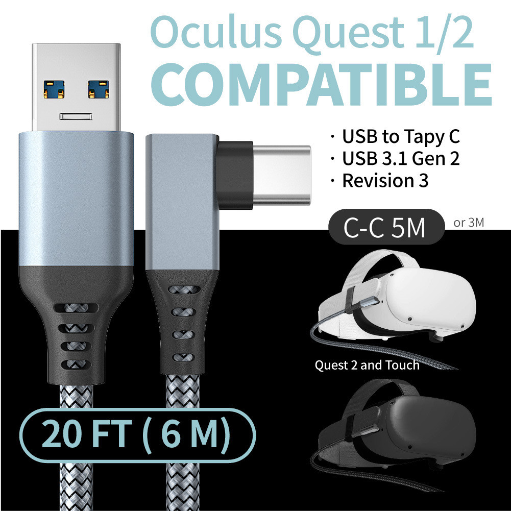 OculusQuestLinkCable คอมพิวเตอร์ VR เกมคอนโซล VR แว่นตาข้อศอกสายเคเบิลข้อมูล Fast Charge 3c ดิจิตอล2