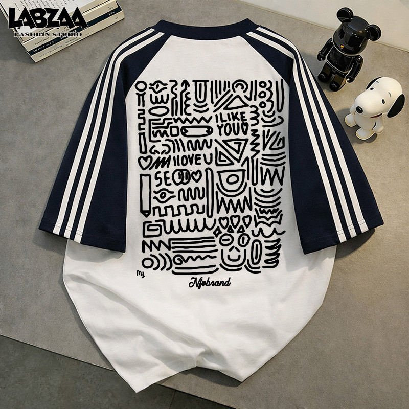 【จัดส่งจากกรุงเทพฯ】LABZAA ลายเส้นสีดำแบบเรียบง่าย วินเทจฟอกน้ำ ใส่สบาย ไม่ต้องรีด แนวสตรีทแฟชั่น cotton 100% YG898