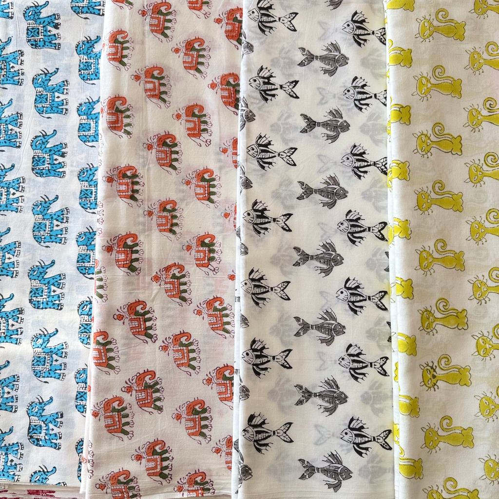 Indian Hand-Engraved Rubbing Plant Dyed Long-staple Cotton Cartoon Cloth Fabric Home Fabric Clothing