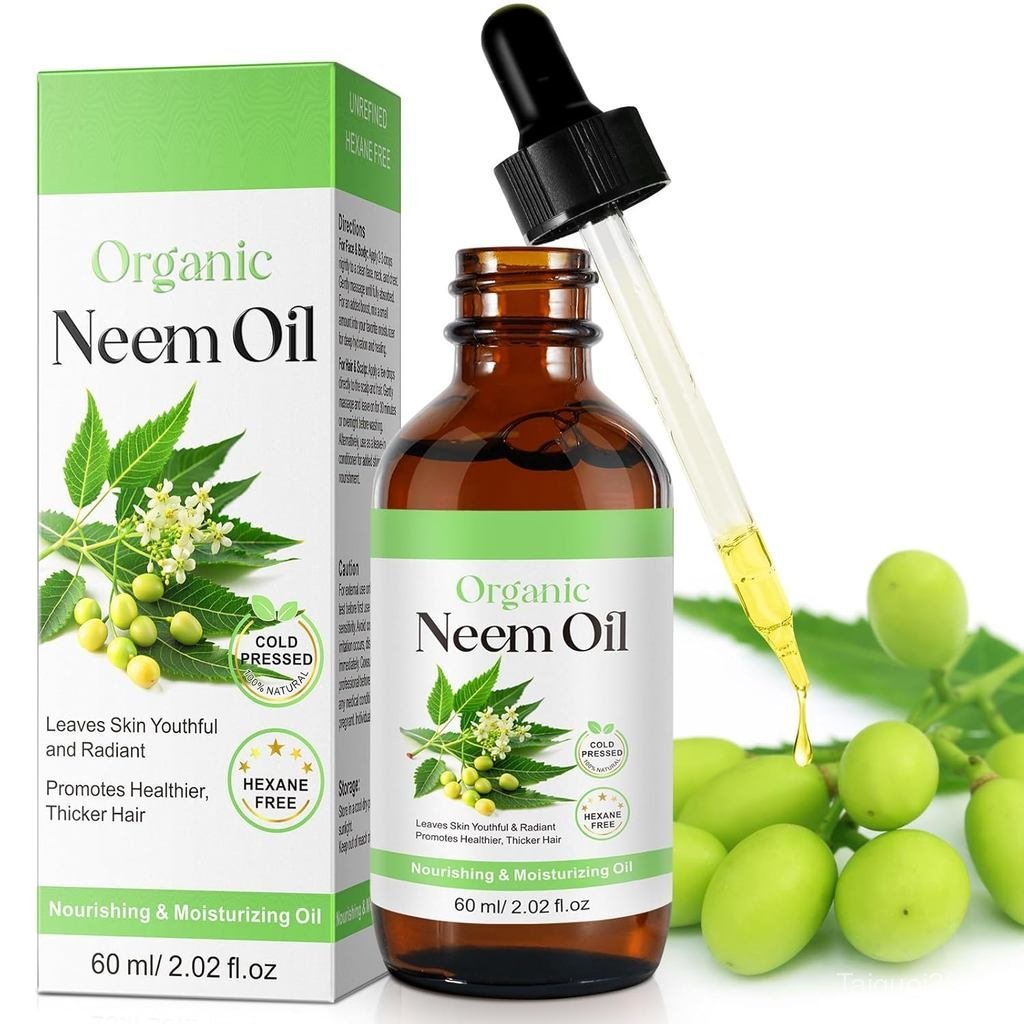 Neem Oil for Skin, Pure Natural Cold Pressing, Free of Hexane, Nourishes the Skin and Hair, Reduces 
