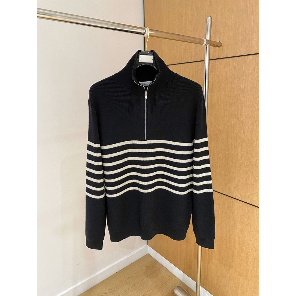 O8J1 Brunello BC Men's Autumn and Winter Fashion Striped Business Casual Stand Collar Zipper Pullove