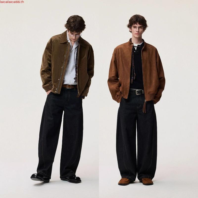 Eleven-J กางเกงยีนส์ผู้ชายขากว้างสีดํา กางเกงยีนส์ลําลองทรงหลวม ทรงบอลลูน kins baggy jeans ไซส์ใหญ่ 