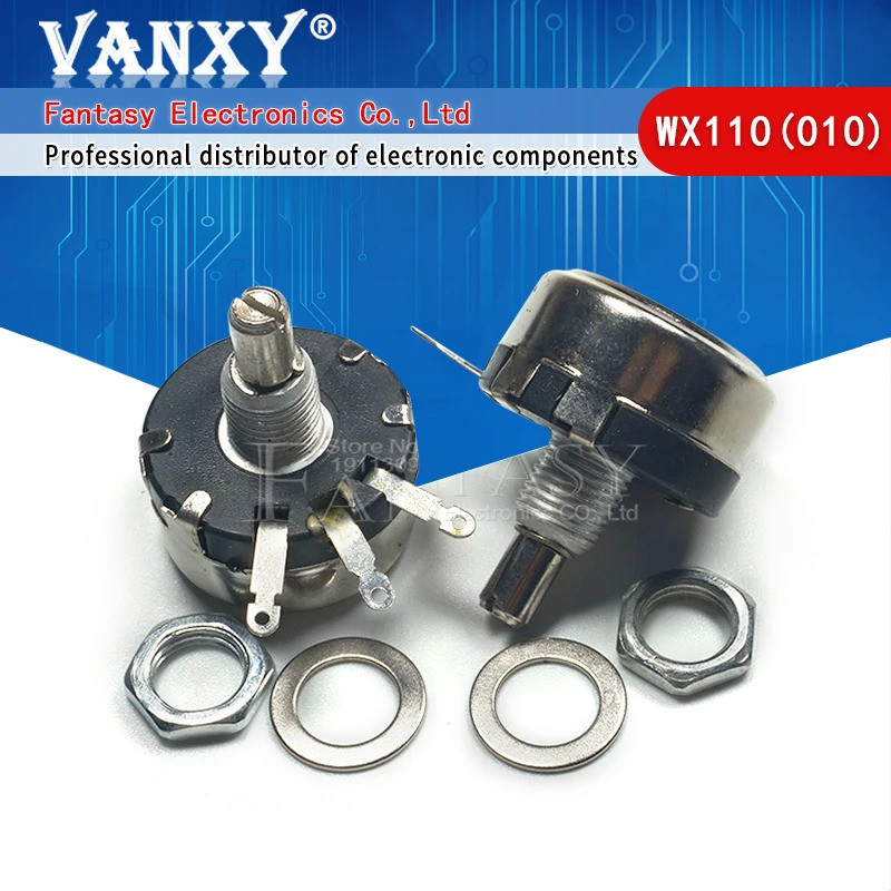 2pcs WX110 (010) 6 มม.รอบเพลาโลหะเดี่ยว Turn Wire resistor Wound Potentiometer 1 K 2.2 K 3.3 K 4.7 K