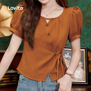 Lovito  เสื้อเชิ้ตผู้หญิงสีน้ําตาลสําหรับฤดูใบไม้ผลิ/ฤดูร้อน…