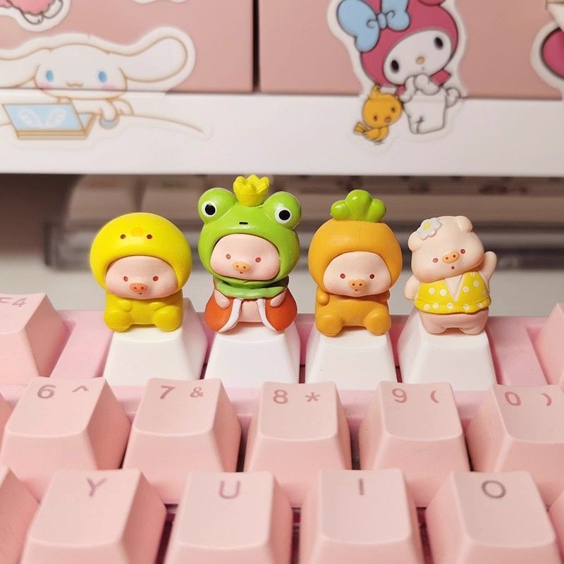 ทําเอง ปุ่มกดส่วนบุคคลการ์ตูนน่ารักหมูหมูสร้างสรรค์สามมิติข้ามแกนแป้นพิมพ์เครื่องกลปุ่มกด