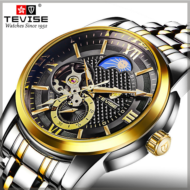TEVISE ธุรกิจแฟชั่นกันน้ํา Tourbillon ผู้ชายนาฬิกาสี่มือ T805C
