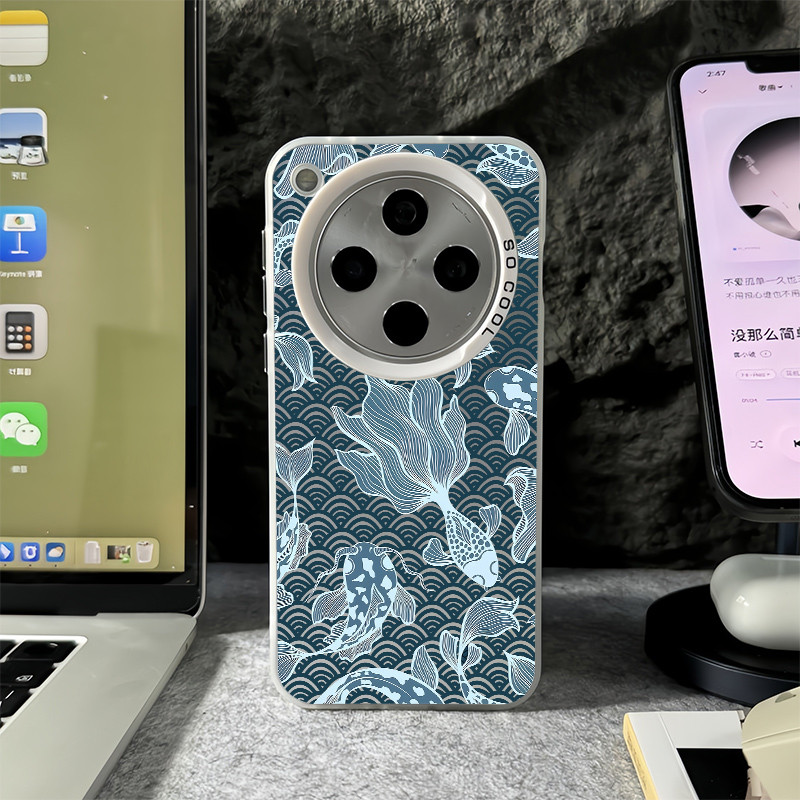 Ukiyo-e Koi Fish Micro Frosted Hardเคสโทรศัพท์สําหรับOppoค้นหาX9 Pro X8 Ultra X8 Pro X8S + X7 Ultraก