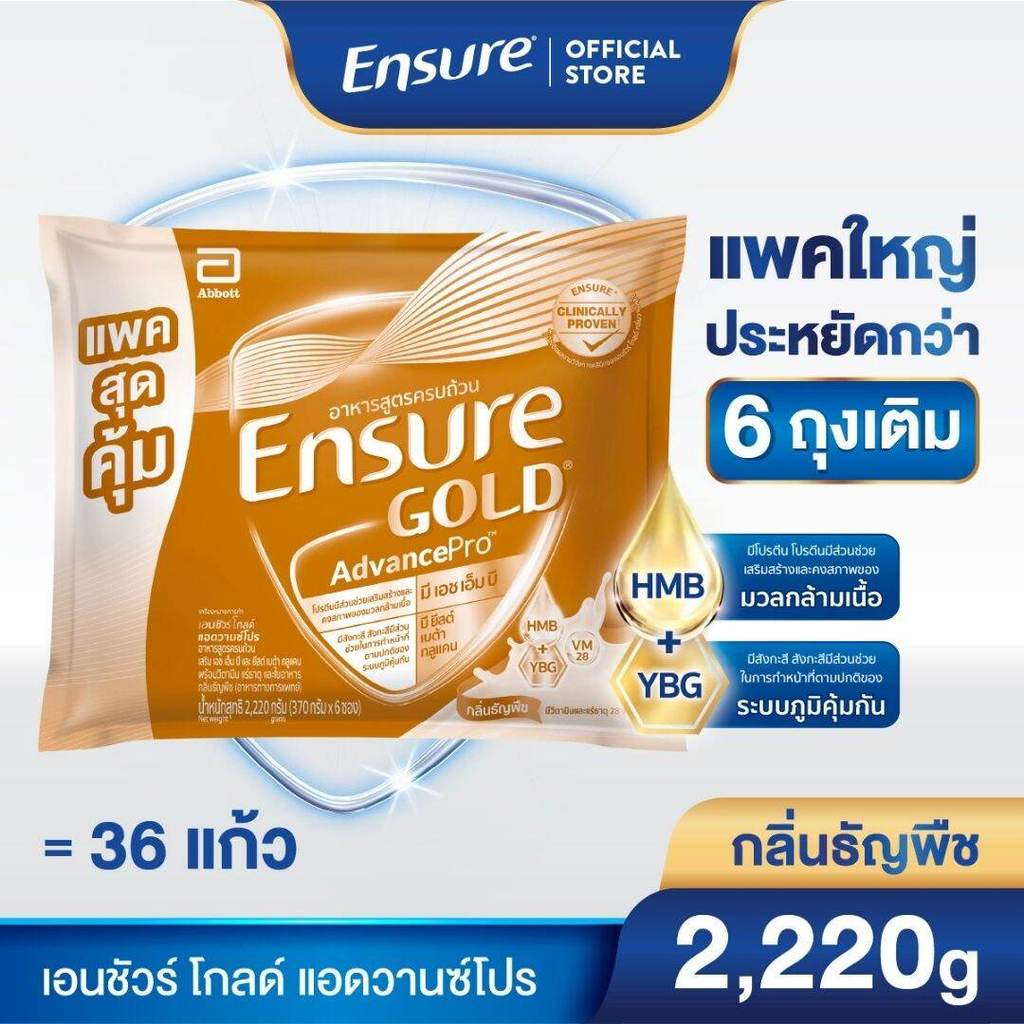 [แพคสุดคุ้ม] Ensure Gold AdvancePro เอนชัวร์ โกลด์ แอดวานซ์โปร กลิ่นธัญพืช แบบถุงเติม 2,220g