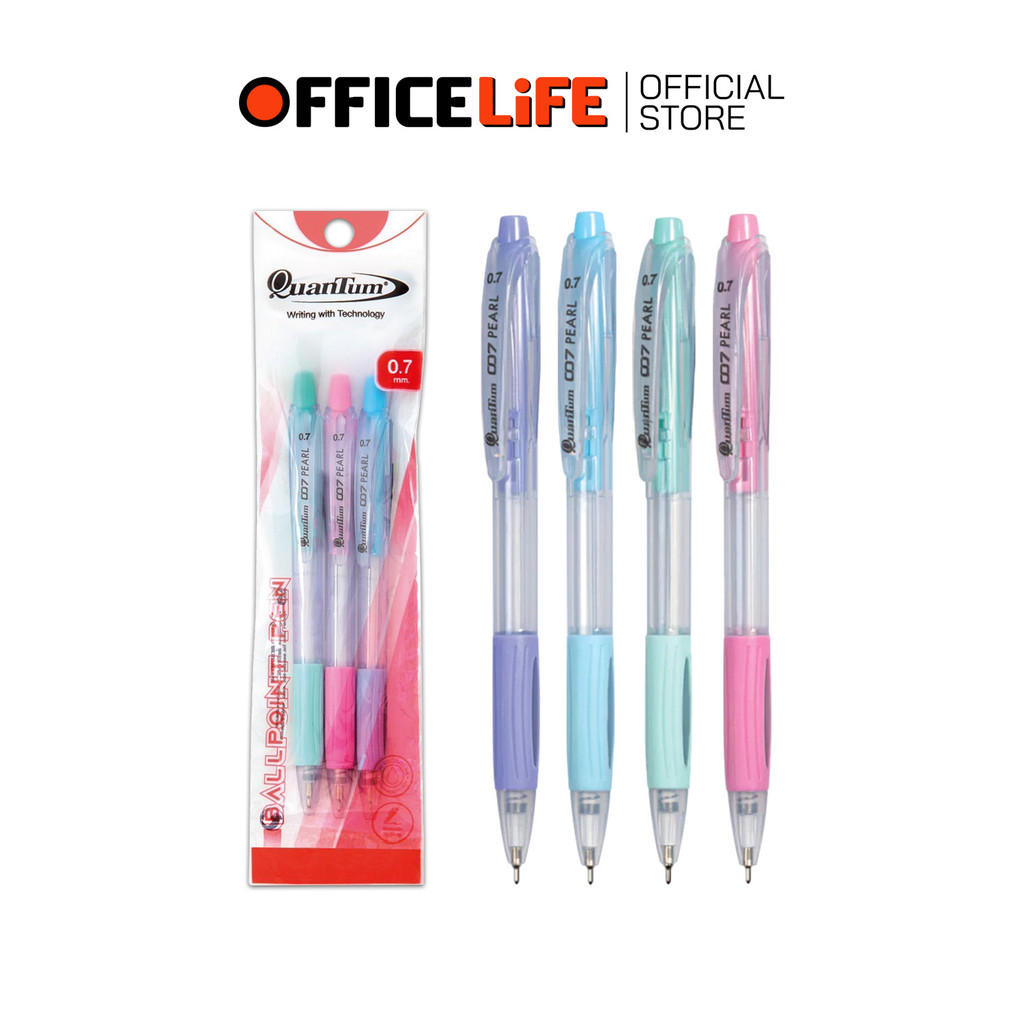 Quantum (ควอนตัม) ปากกาลูกลื่น ปากกา รุ่น 007 Pearl ขนาดหัว 0.7 มม. หมึกสีน้ำเงิน ( แพ็ค 3 ด้าม )