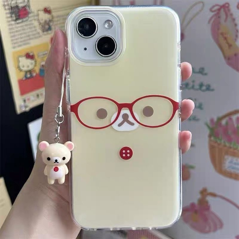 แว่นตาสีแดง Rilakkuma เหมาะสําหรับ Samsung s26ultra เคสโทรศัพท์ s25 + s24fe ญี่ปุ่นเกาหลี s23 + s22 + หวานน่ารัก s21fe น่ารัก a55a15 การ์ตูน a07a36a16 Big Hole a06a56