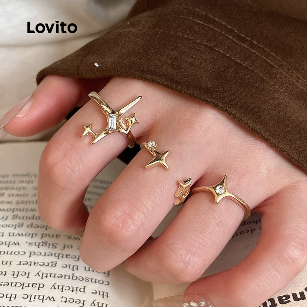Lovito แหวนหินไรน์สโตนลําลอง LFA108170