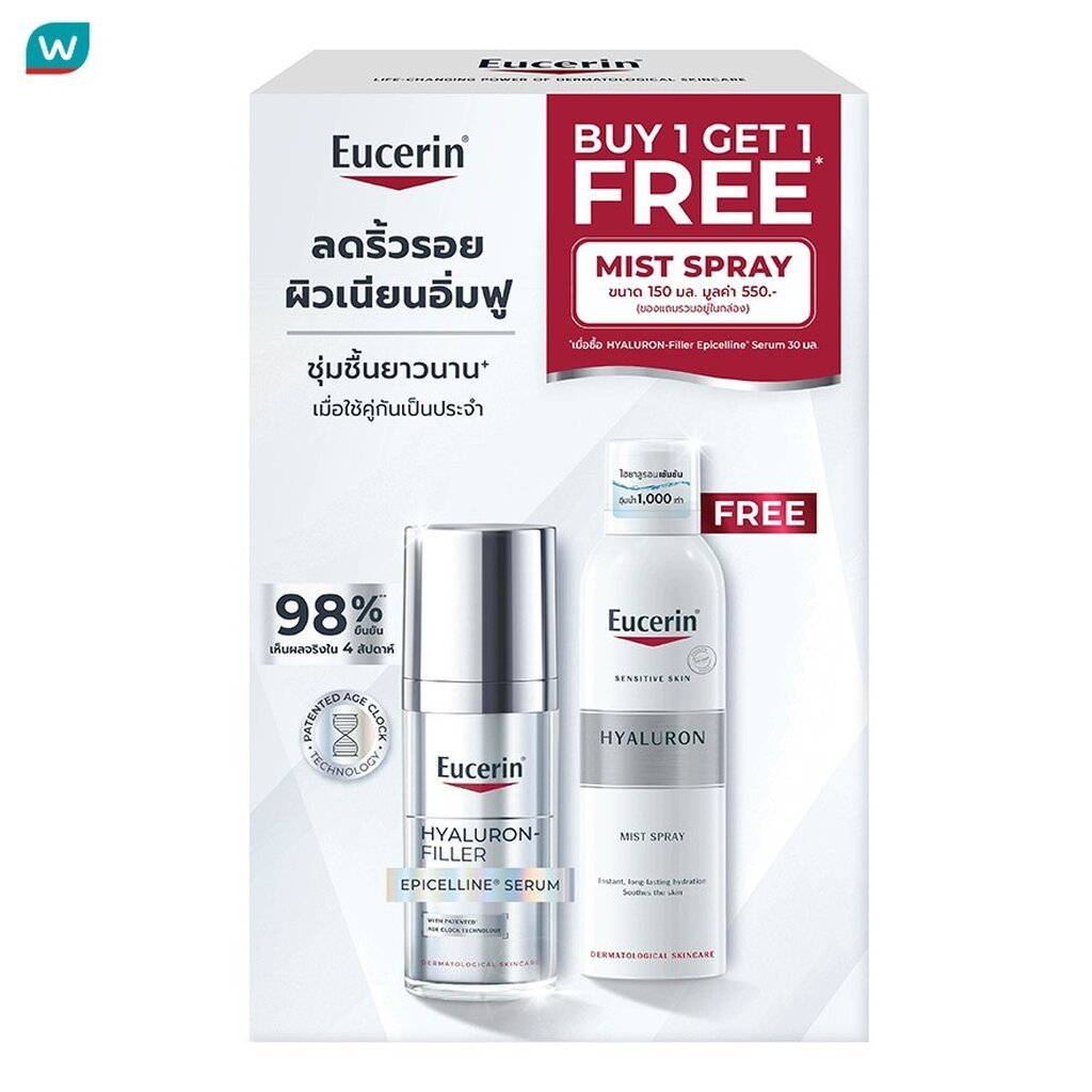 Eucerin ยูเซอริน ไฮยาลูรอน-ฟิลเลอร์ อีพิเซลีน เซรั่ม 30 มล. ไฮยาลูรอน มิสท์ สเปรย์ 150 มล.
