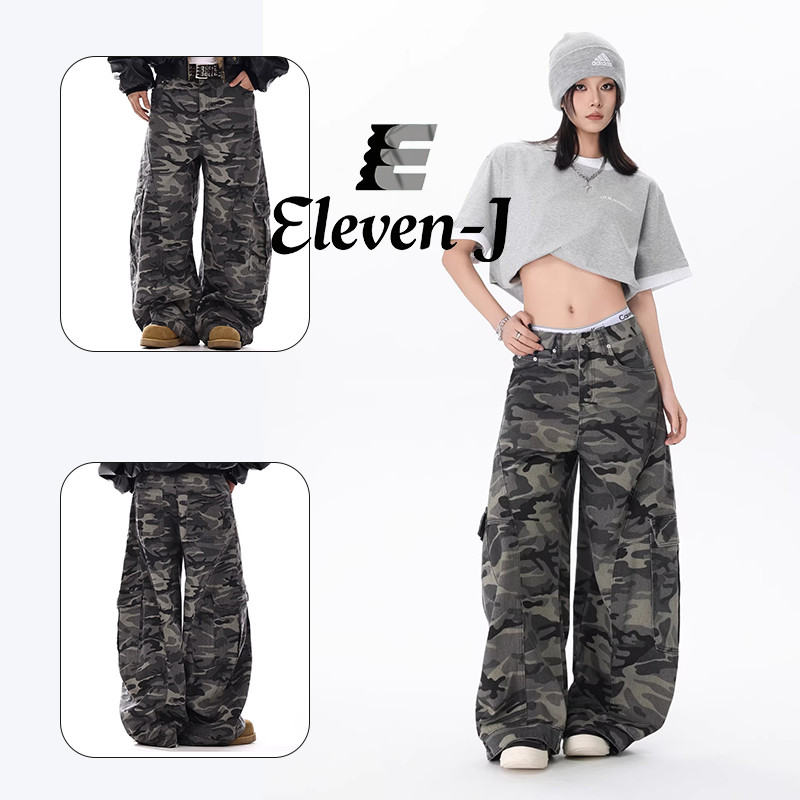 ELEVEN-Jท้าพิสูจน์! กางเกงคาร์โก้ขากว้างผู้ชาย สีเขียวทหารลายพราง ใส่ได้ทั้งชายหญิง 💚 หลวมเท่ ไม่มีมุ้ง | #กางเกงเทรนด์ #สไตล์ทหาร
