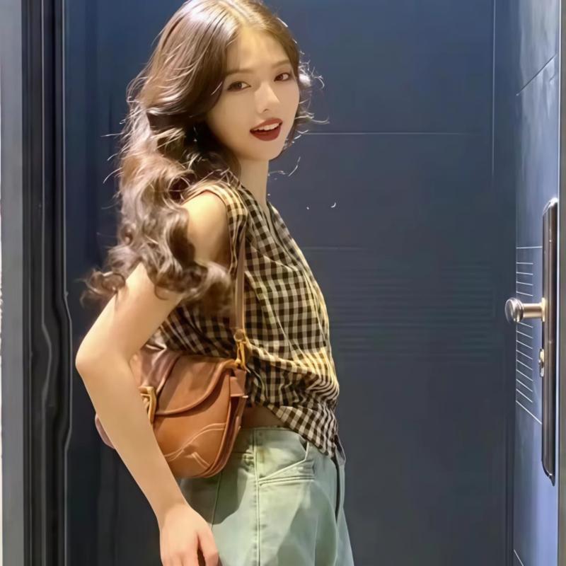 เสื้อเชิ้ตแขนกุดคอวีลายสก๊อตผู้หญิงอายุประมาณ 2025 ฤดูร้อนใหม่เสื้อกั๊กร้อน 2025V สไตล์สก๊อตสำหรับผู้หญิง ราคา ถูกที่สุด ดีลบีเคเค แกลเลอรีภาพที่ 5