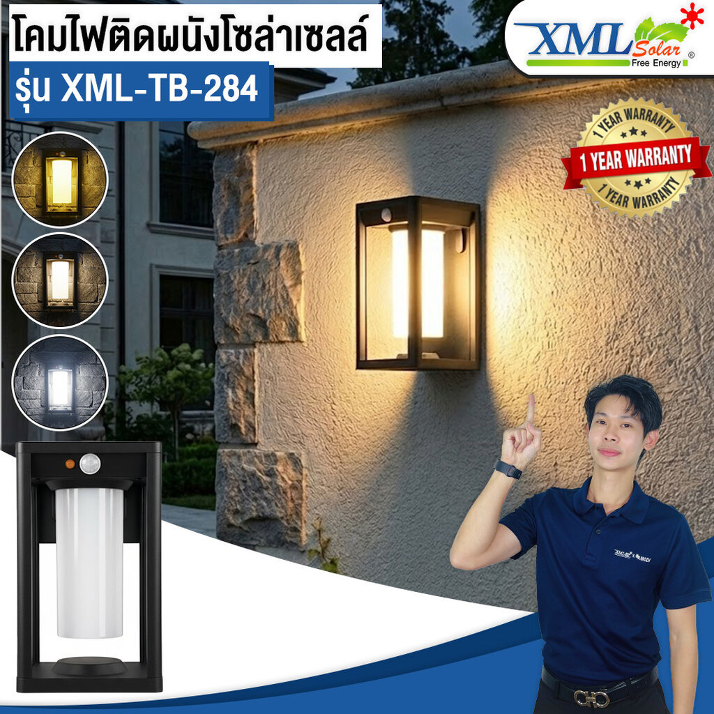 โคมไฟติดผนังโซล่าเซลล์ รุ่น TB-284 (เปิดได้ 3 แสง)