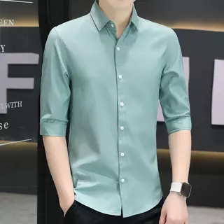 ZENOX เสื้อแขน3/4ผู้ชาย ลายสไตล์เกาหลี สลิมฟิต ผ้าไหมน้ำแข็ง เหมาะสำหรับใส่ทำงานหรือลำลอง