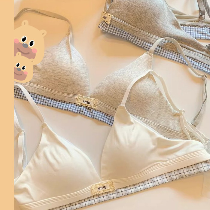 🎀bearbra🎀พร้อมส่ง💕 บราเซ็กซี่ลายสก๊อตแบบไม่มีเฟรม สื้อใน บราชั้นใน ผ้าฝ้าย แบาง ไม่มีโรหลก สําหรัผง AB