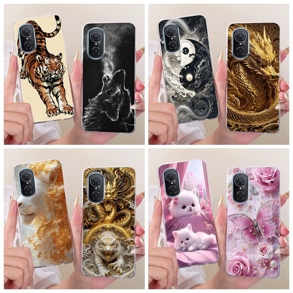 สําหรับ Huawei Nova 9 SE กรณี JLN-LX1 JLN-LX3 ฝาครอบ Cool Tiger Lion การ์ตูน Soft TPU เคสโทรศัพท์สํา
