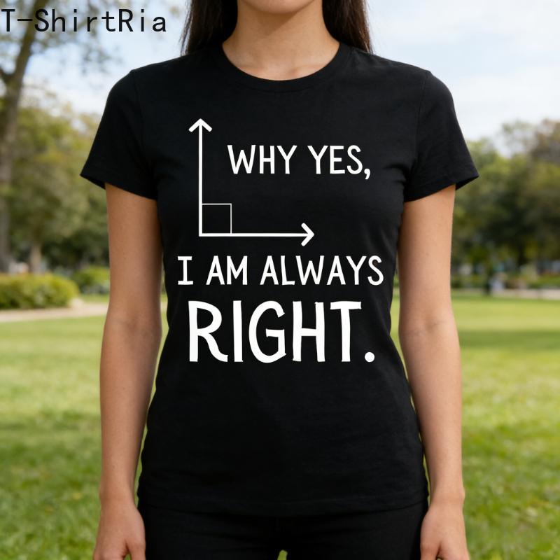 เสื้อยืดผ้าฝ้ายสีดําและสีขาวพร้อมการออกแบบการเขียนเรขาคณิตน่ารัก Pun Why ใช่ I Am เสมอขวาแขนสั้นคอกล