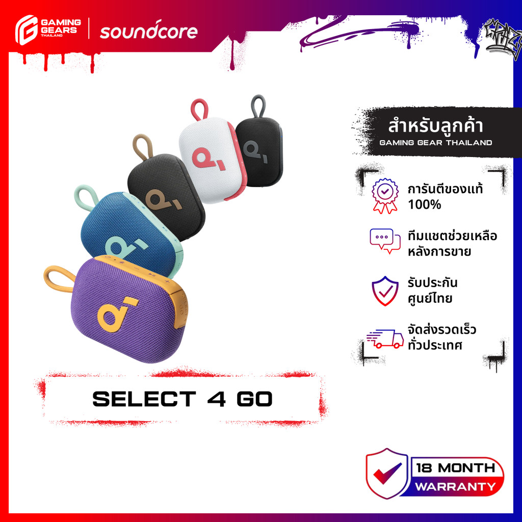 Soundcore Anker Select 4 Go Bluetooth Speaker ลําโพงบลูทูธ ลําโพงพกพา กันน้ำ IP67 ใช้ได้นาน 20H