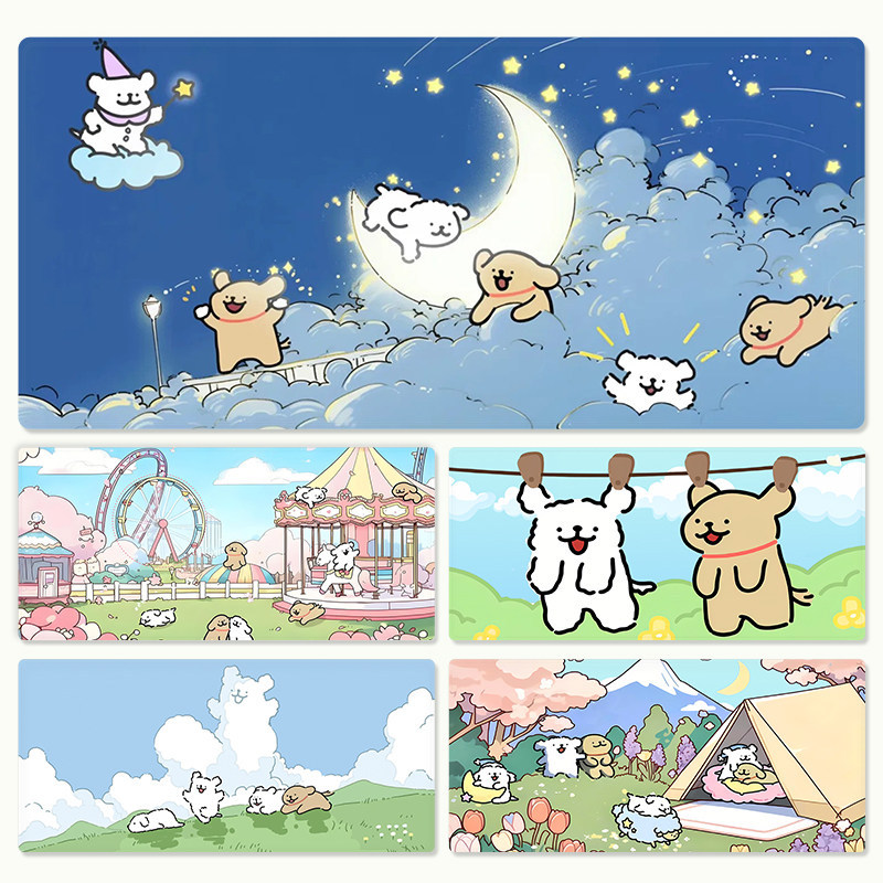 แผ่นรองเมาส์การ์ตูนน่ารักขนาดใหญ่สีขาวสุนัขสํานักงานแผ่นรองแป้นพิมพ์คอมพิวเตอร์อะนิเมะมอลตาน่ารักสาวเสื่อโต๊ะคอมพิวเตอร์เกมอุป