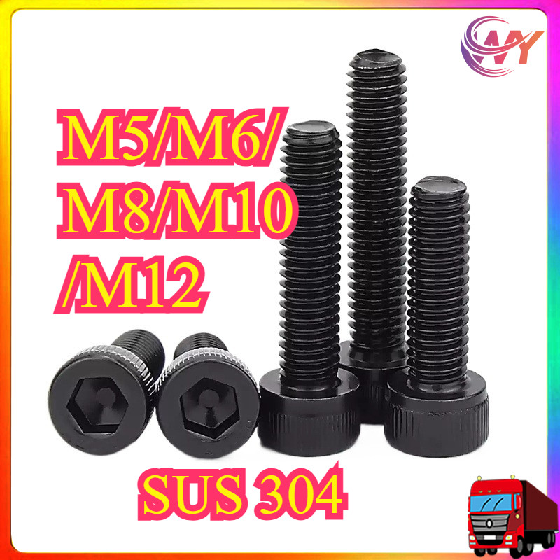 สีดํา 304 สแตนเลสสตีลหกเหลี่ยมสกรู DIN912 สีดําชุบถ้วยหัวสลักเกลียว M5/M6/M8/M10/M12WY-MB
