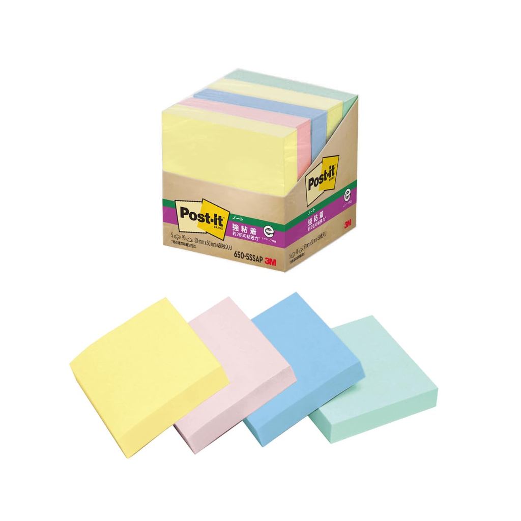 3M Post-it Notes Strong Adhesive Small Pastel Color 50×50mm 90 sheets x 5 pads 650-5SSAP Eco Mark ce