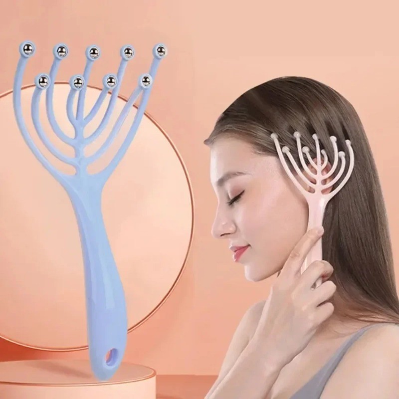 Head Massager Scalp Neck Comb Roller Five Finger 9 Claws Steel Ball Hand Held Relax Spa Hair Care fo