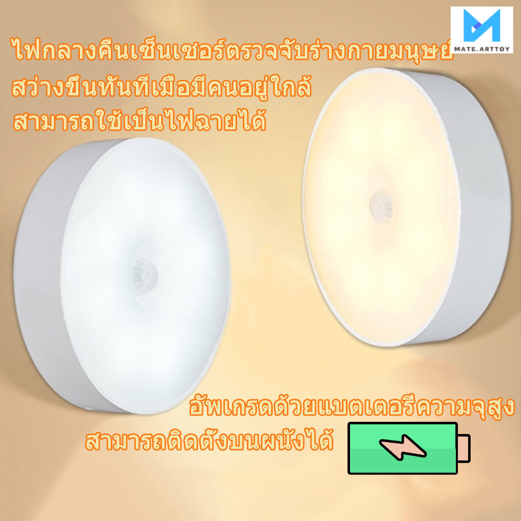 ไฟกลางคืน LED เซ็นเซอร์แบบชาร์จไฟได้ ชาร์จผ่าน USB เหมาะสำหรับทางเดิน บันได และสถานที่อื่นๆ