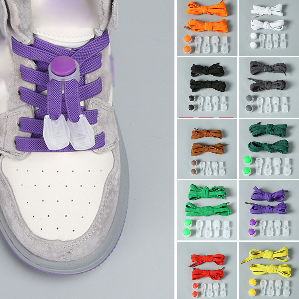 [จัดส่งภายในประเทศ]รอบไม่มีผูกเชือกผูกรองเท้ารองเท้ายืดหยุ่น Laces รองเท้าผ้าใบแบน Quick Lazy Shoelace สําหรับหัวเข็มขัด